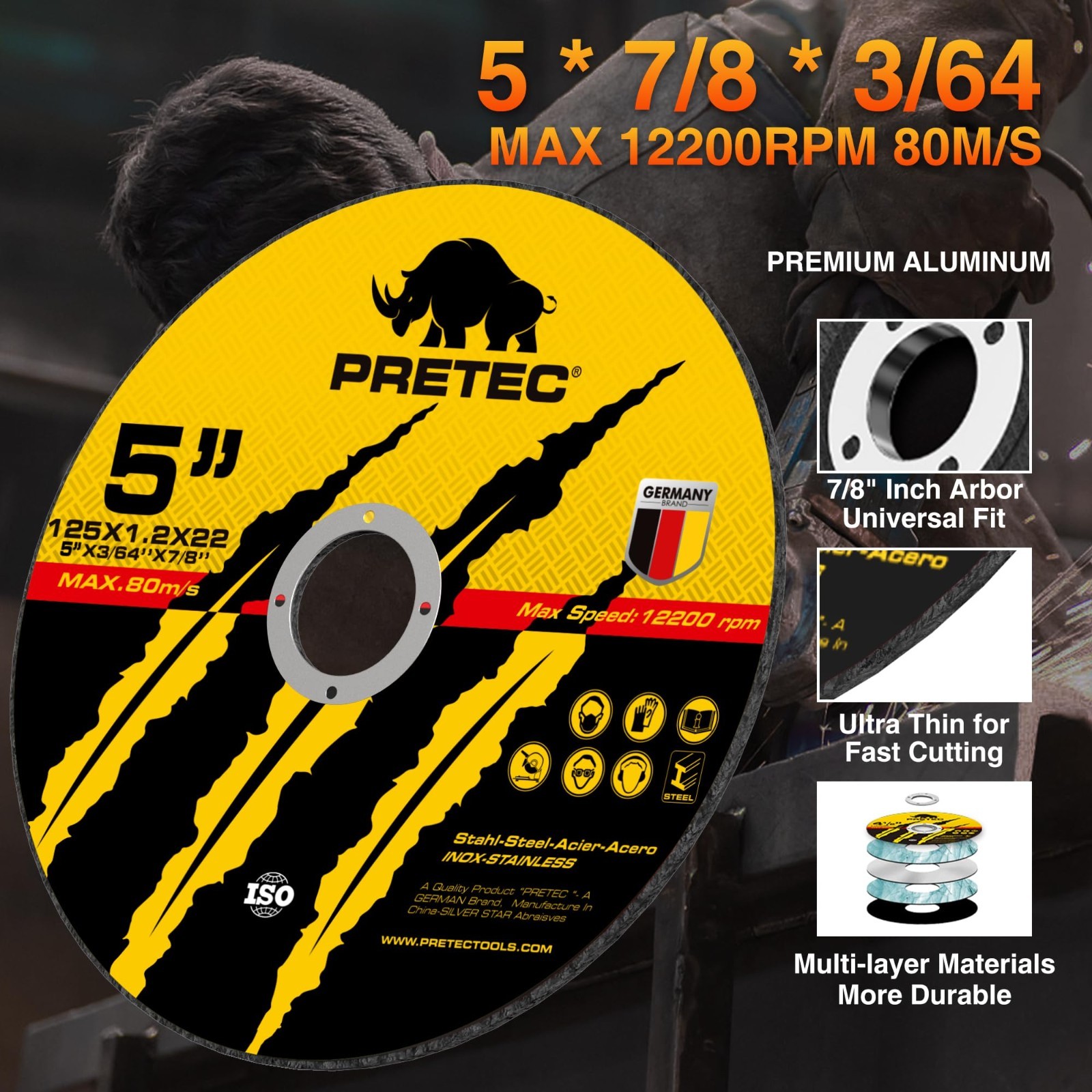 55-Pack 5 Inch Cut-Off Wheels,Professional Metal Cutting Discs for Angle Grinder