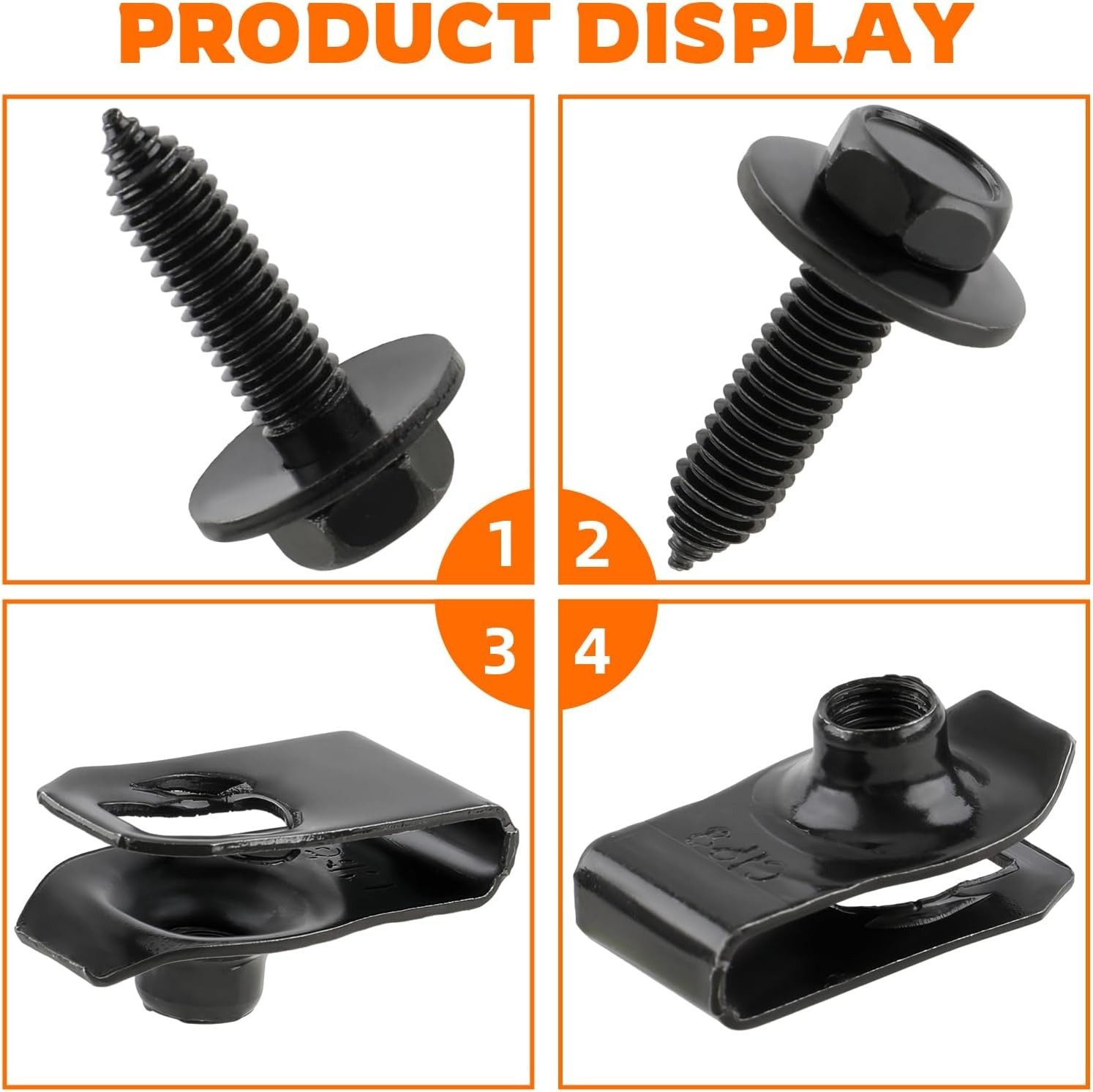 2 or 50 Pcs Body Fasteners – 25 Bolts & 25 U-Nut Clips for Fender, Engine Cover