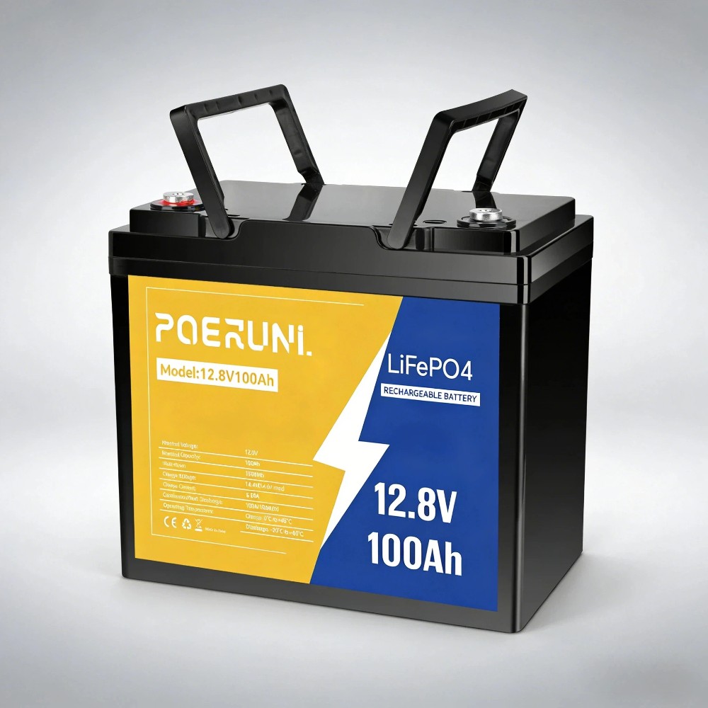 POERUNI 12V 100Ah Lithium LiFePO4 Battery 8000+ Deep Cycle for Solar RV Marine