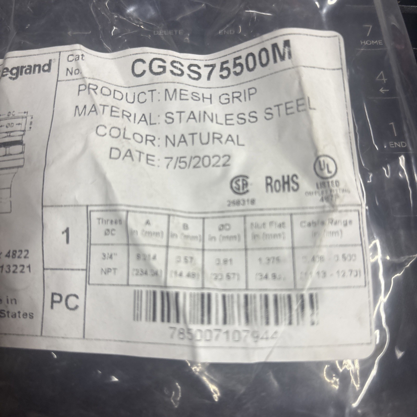 Legrand Cgss75500m Mesh Grip Connector Stainless Steel