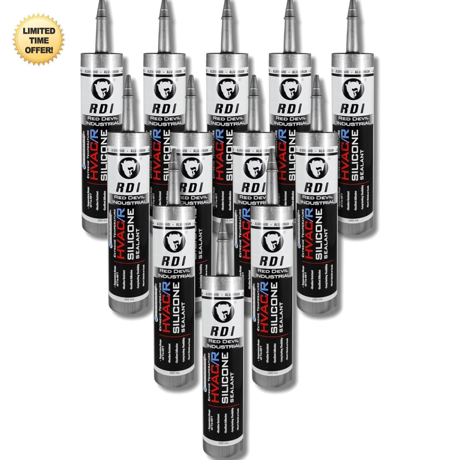 089650 Extreme Temperature HVAC/R Silicone Sealant 280ml Aluminum 12 Pack