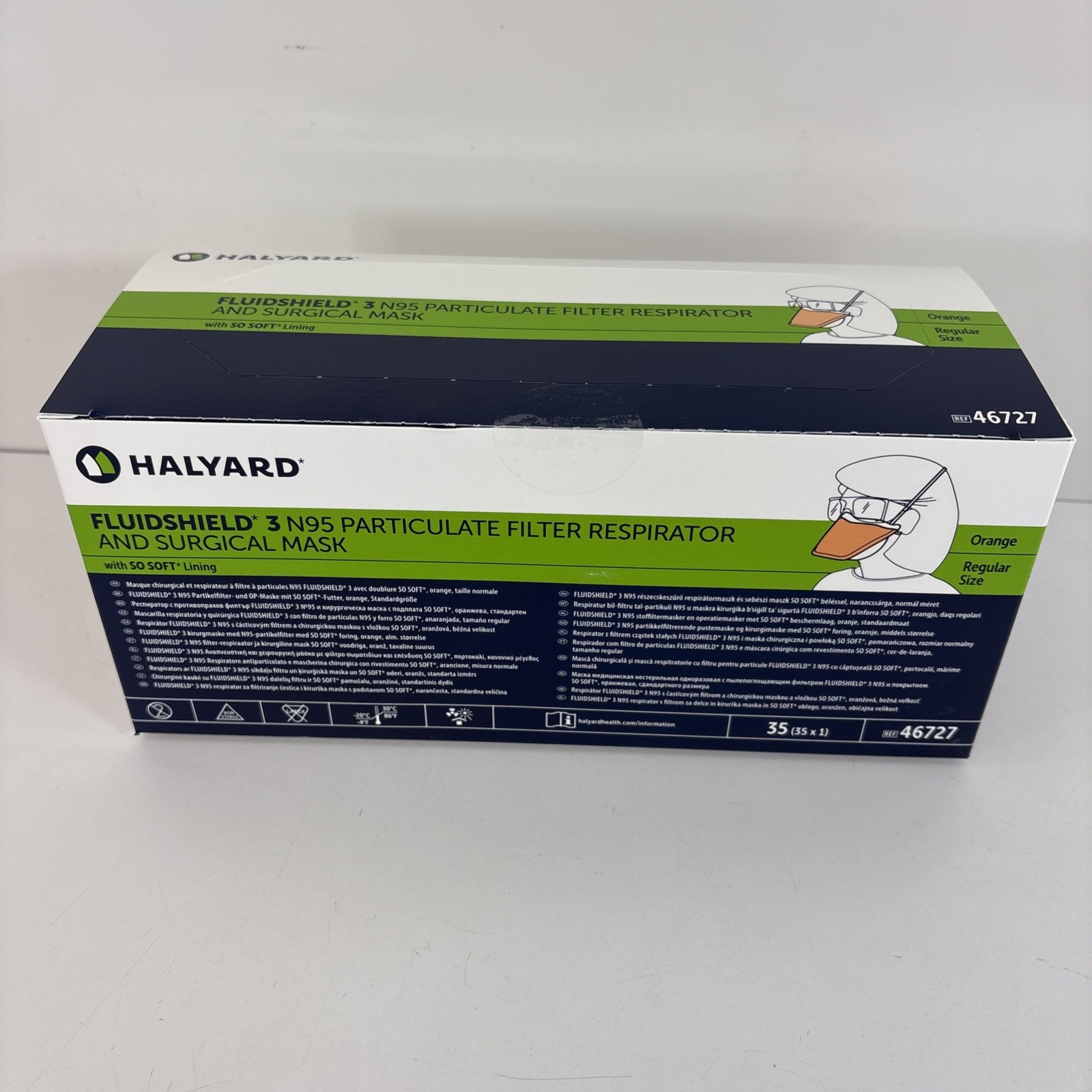 (35 Masks One Box) HALYARD FLUIDSHIELD 3 Surgical Level 3 size 46727 NEW 04/2027