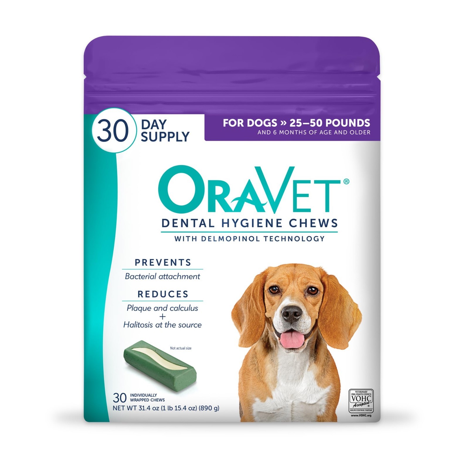 2 PACK OraVet Dental Hygiene Chews for Medium Dogs 25-50 Lbs 30 Count