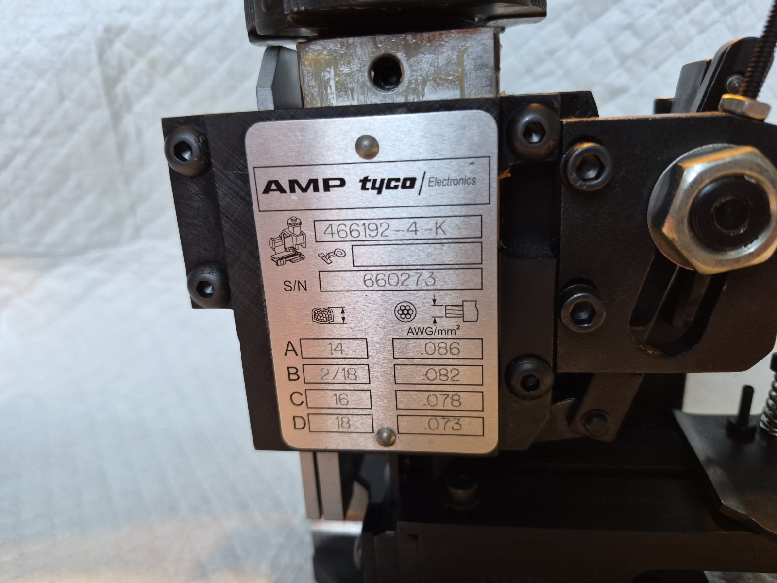 AMP TYCO 466192-4 HDM HEAVY DUTY CRIMPING TOOL PRESS APPLICATOR