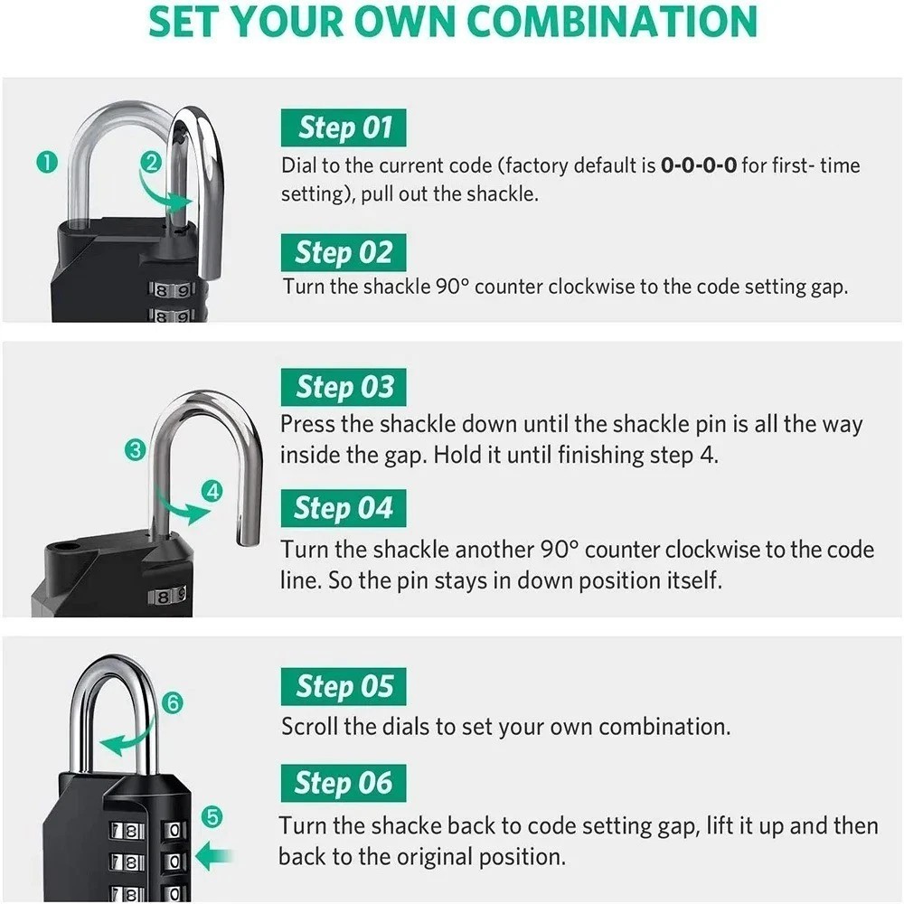 1pc Combination Lock Resettable 4 Digit Padlock with Combination Waterproof