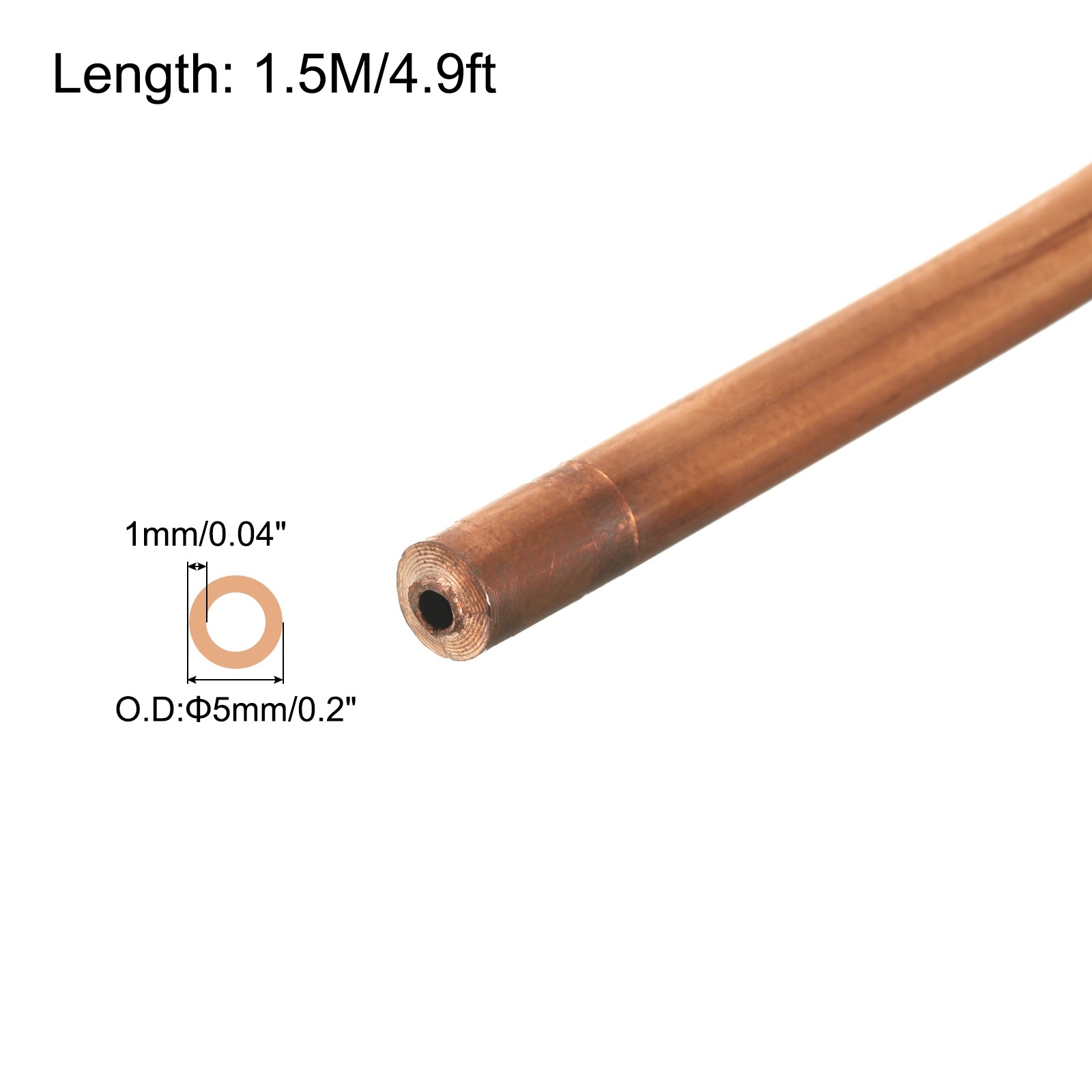 Copper Tube 3/16″ OD x 4.9Ft 3/64″ T Refrigeration Pipe Seamless Hollow Soft