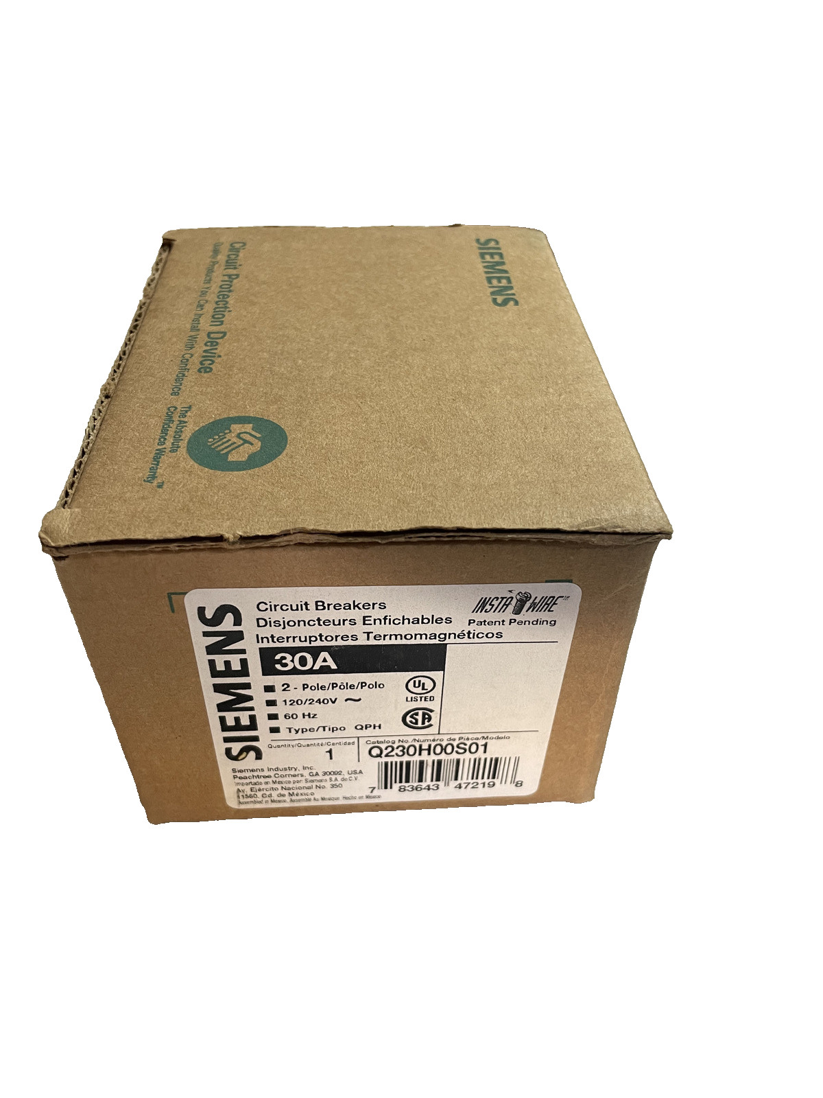 (1) NEW Siemens Q230H00S01 2p 30a 22k 120v Shunt QP Circuit Breaker NEW IN BOX