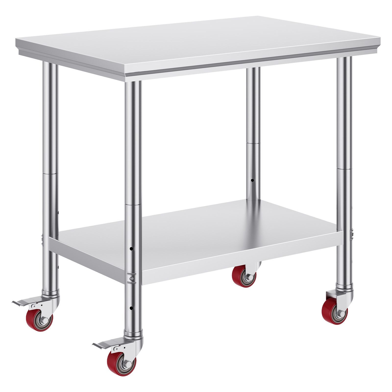 SUS201 Stainless Work Table 35″x24″, 700lb Load, Adjustable Shelves, Casters