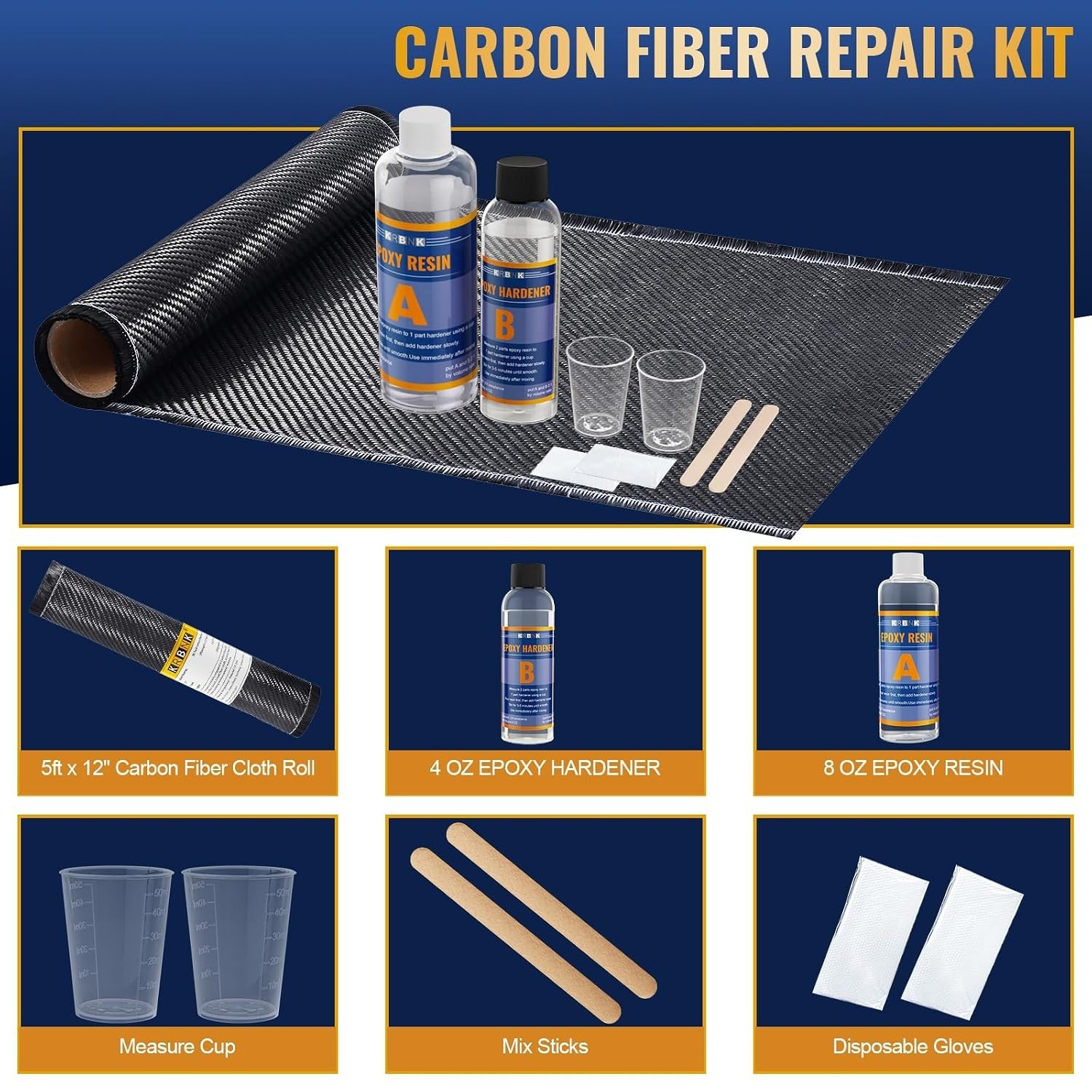 Carbon Fiber Repair Kit 5FT Cloth + Epoxy Resin