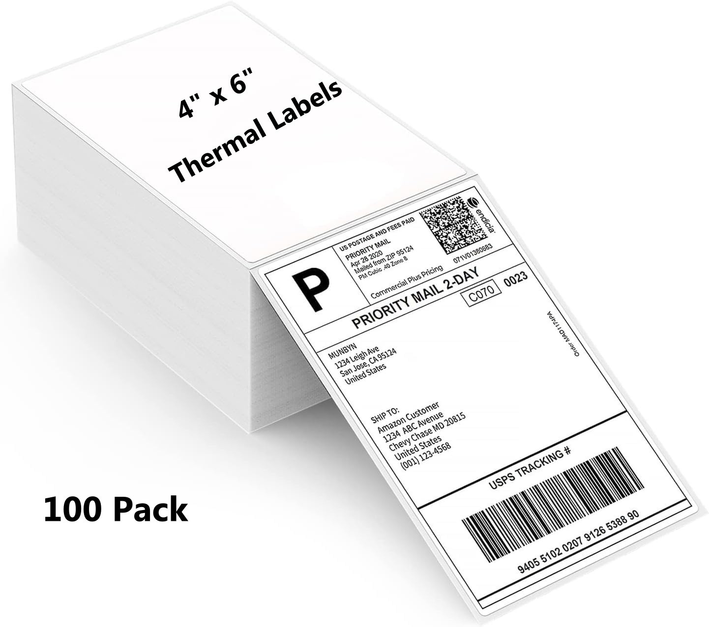 4×6 Fanfold Direct Thermal Shipping Labels for Zebra & Rollo Printer 100 Labels