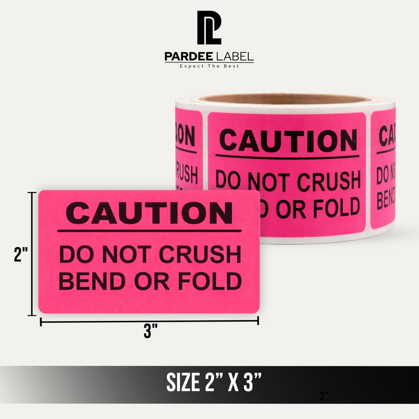 Neon Pink CAUTION Labels 2” x 3” – 250 Labels Per Roll