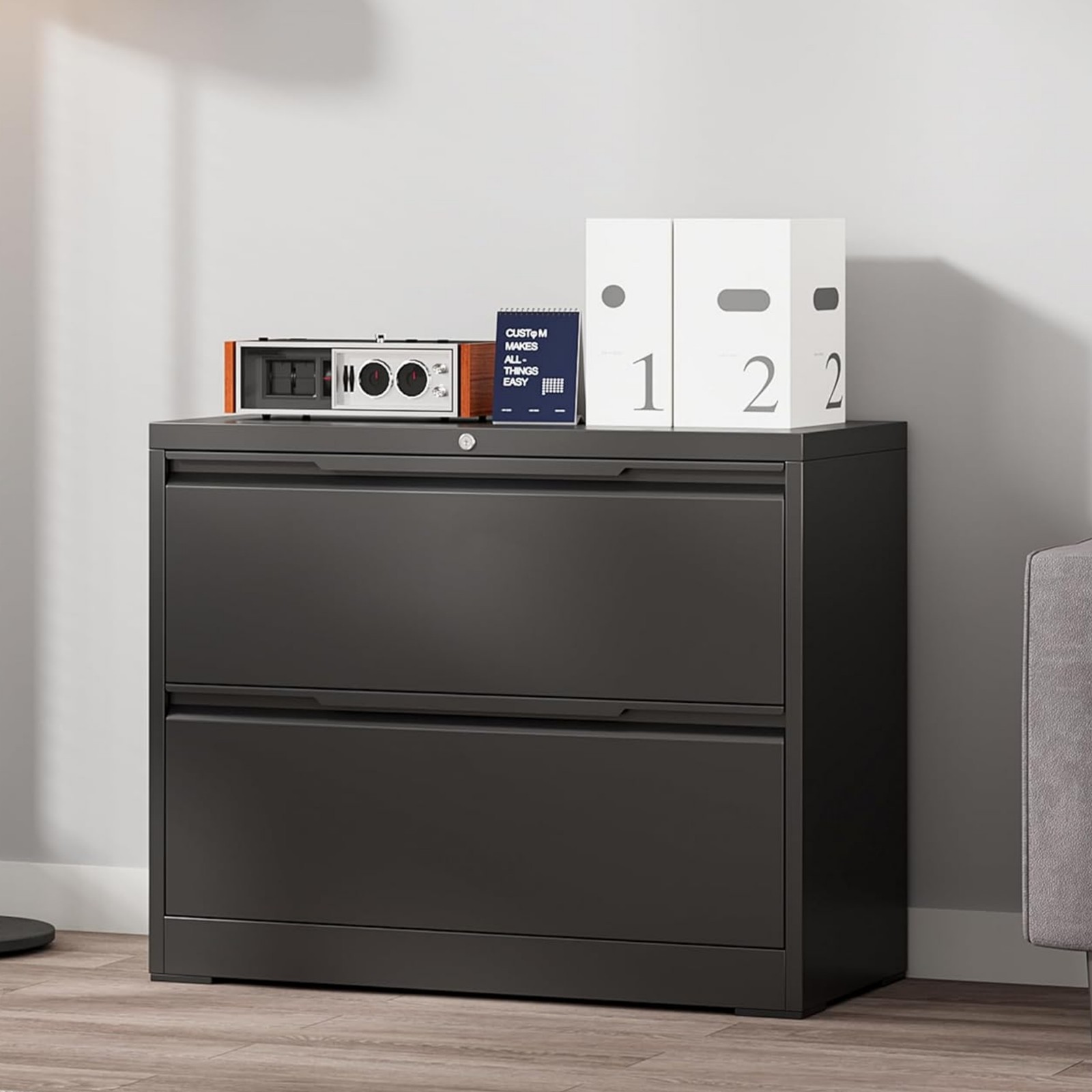 Metal Lateral Filing Cabinet with 2 Drawer Home Office Storage Cabinet Lockable