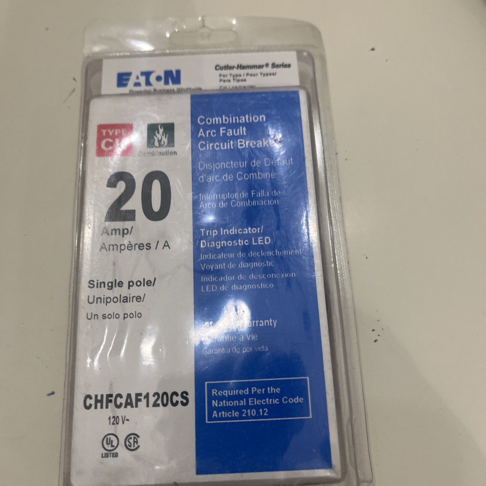 Eaton Cutler Hammer CHFP120AF/CHFCAF120PN 20A AFCI Arc Fault Breaker