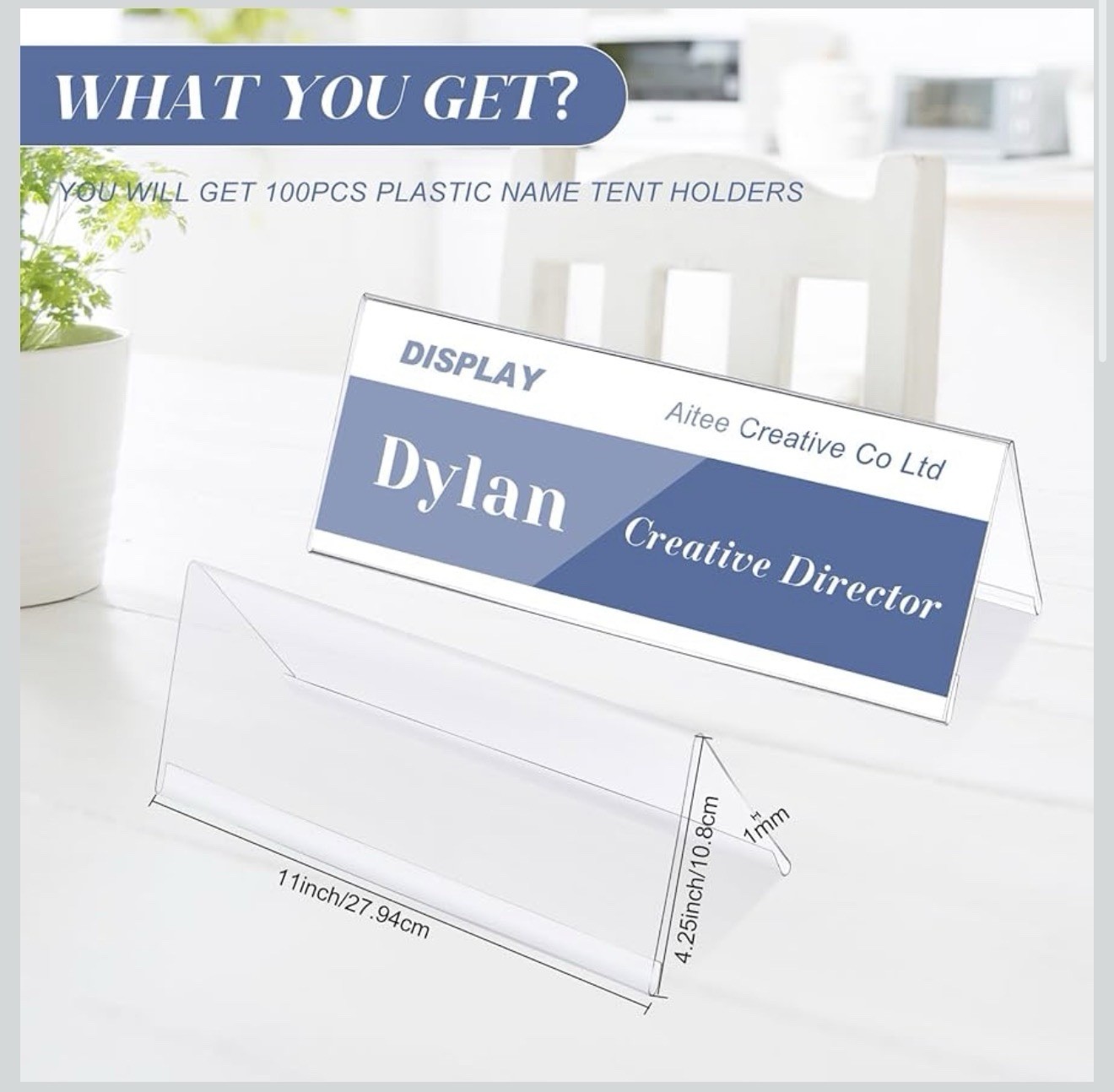 Vicenpal Name Tent Holders 100pcs Desk Table Sign 11×4.25 Clear Acrylic