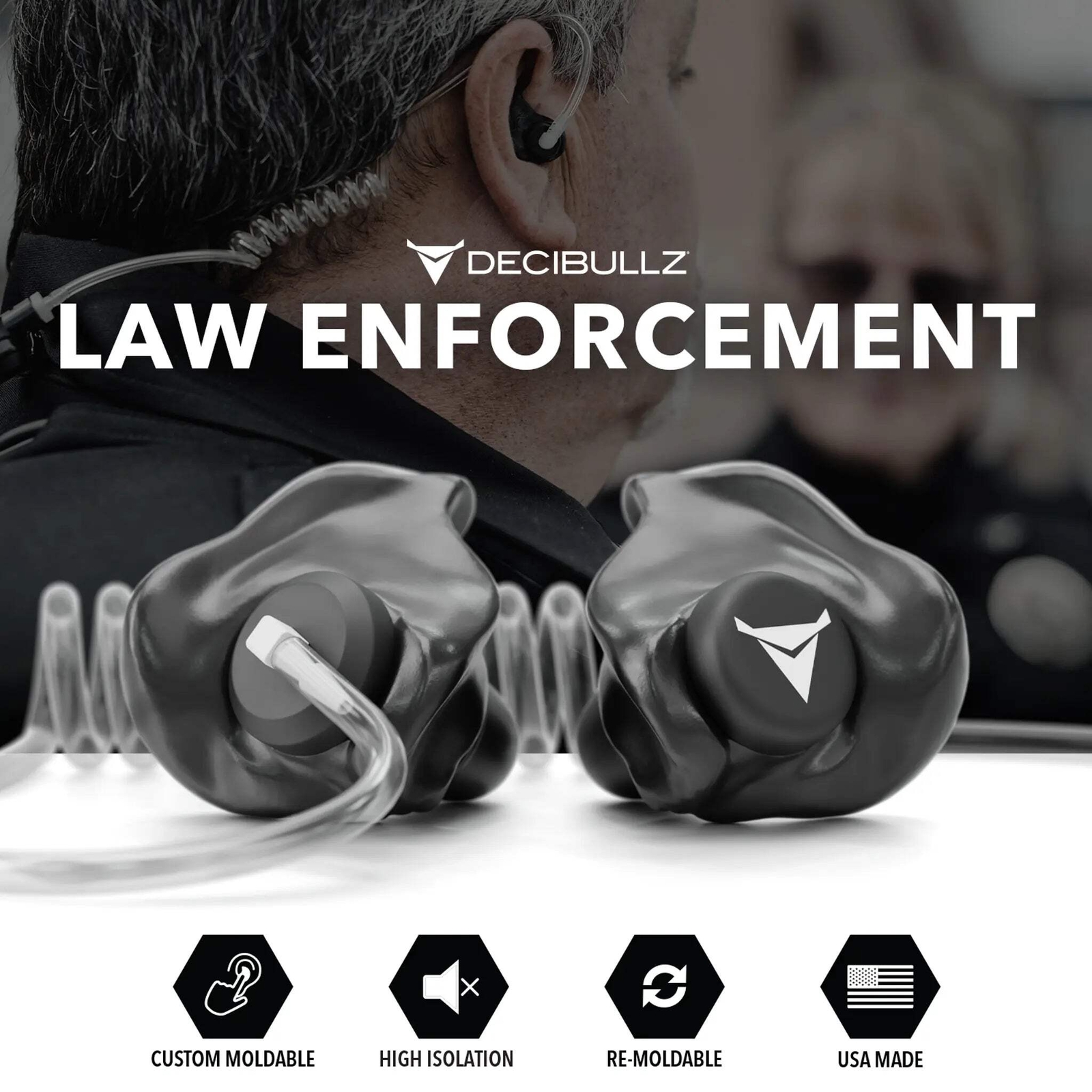 Custom Moldable Isolation Earpiece for Clear Tube, Radio, Surveillance, and Comm