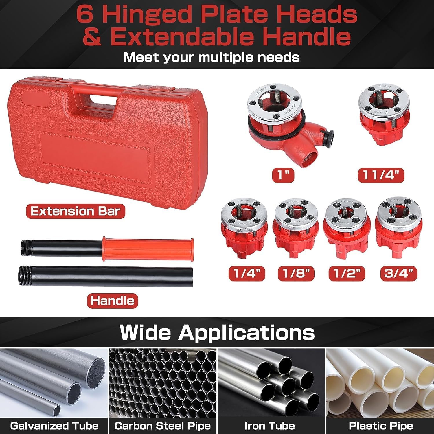 Ratchet Pipe Threader Kit, Manual Ratcheting Pipe Threading Tool with Handle Rat