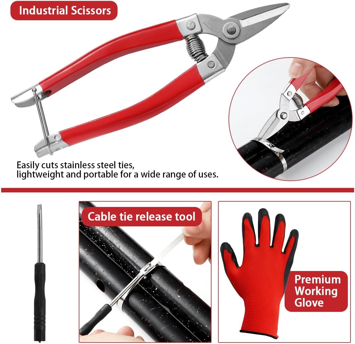 Metal Zip Ties Tool, Stainless Steel Zip Ties Gun Kit,Heavy Duty Outdoor Fasten