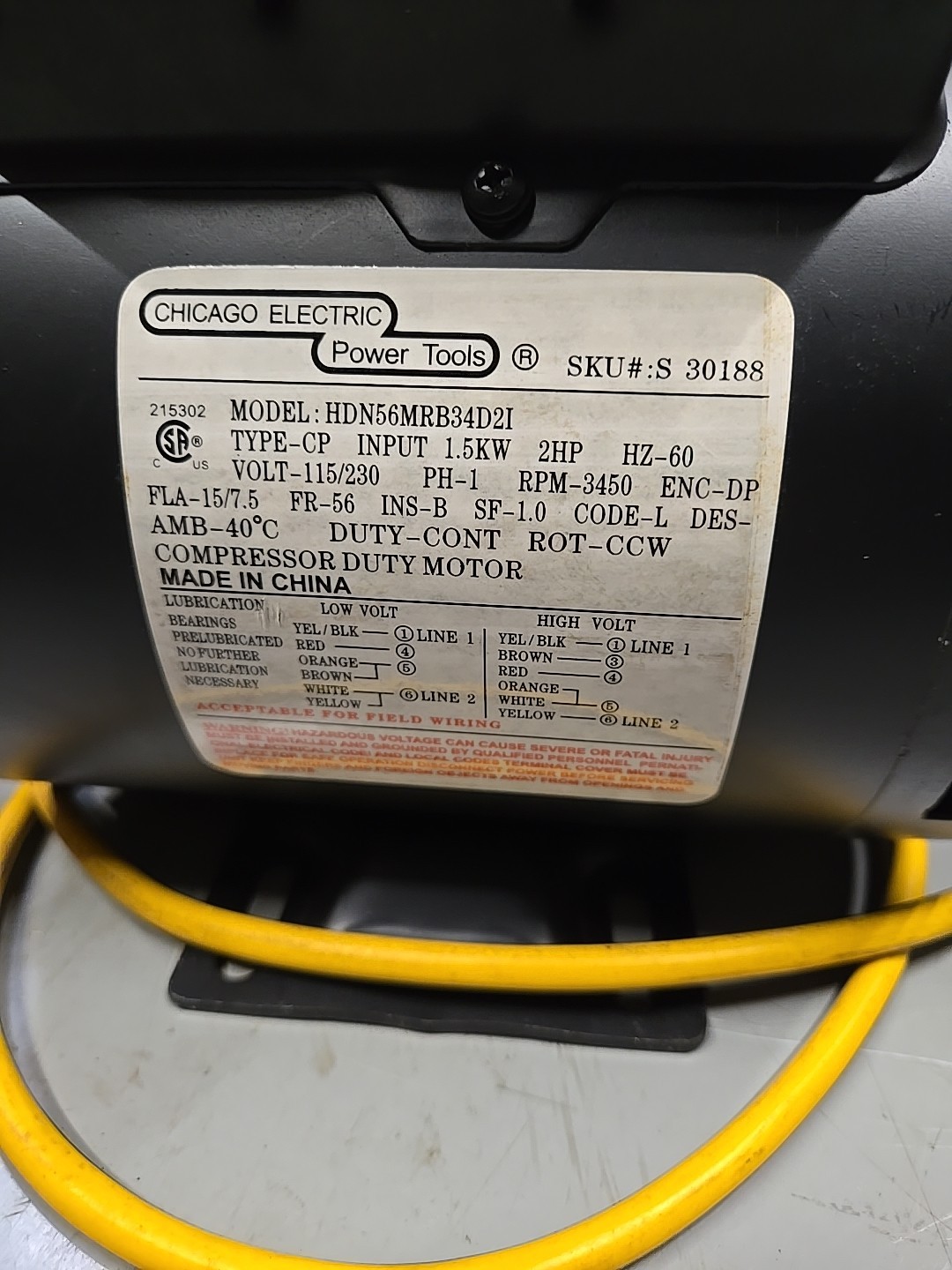 2HP Electric Compressor Motor 3450 RPM 56FR 1PH 5/8″ Shaft 115/230V 3450 RPM