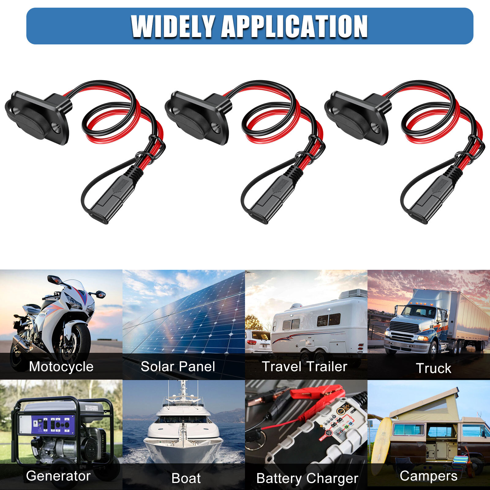 3 pcs 12AWG SAE Adapter Male Plug to Female Socket Cable Quick Connector Harness