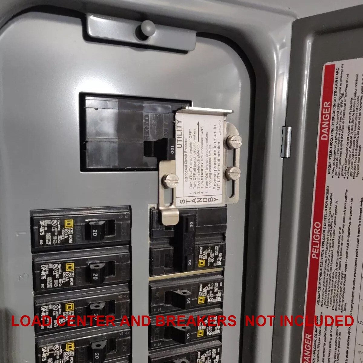 Generator interlock kit for Square D Homeline HOM 100A and 125 Amp Load Center