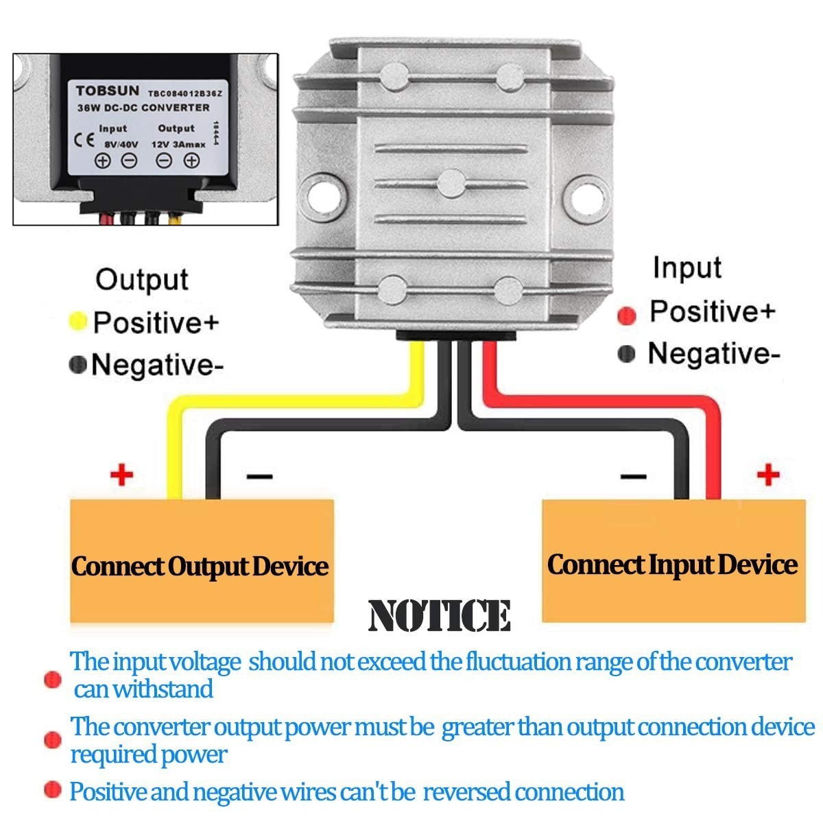 HOMELYLIFE Voltage Reducer DC 8V-40V to 12V 3A Waterproof Converter