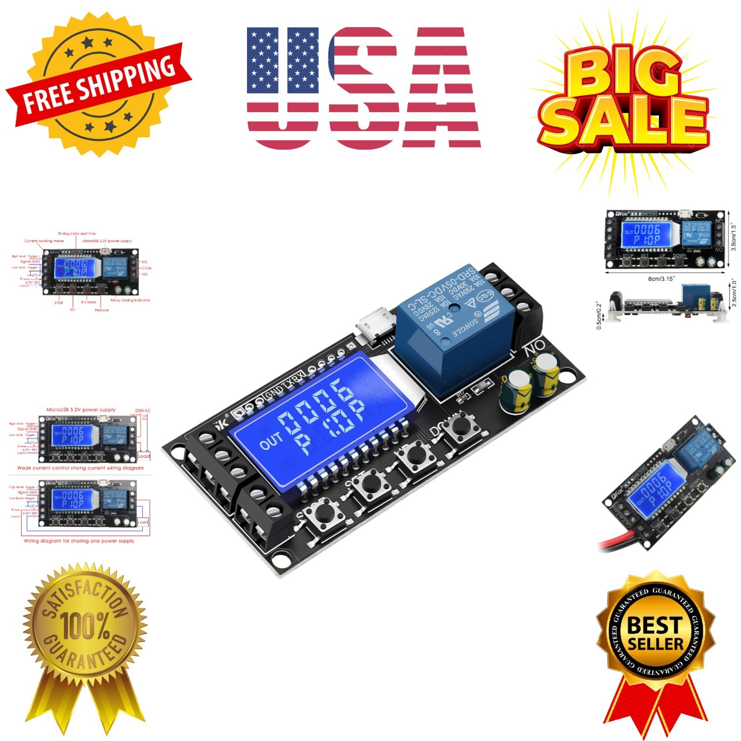 Time Delay Relay, DC 5V/12V/24V Timer Relay Delay-Off Cycle 0.01s-9999mins Ad…