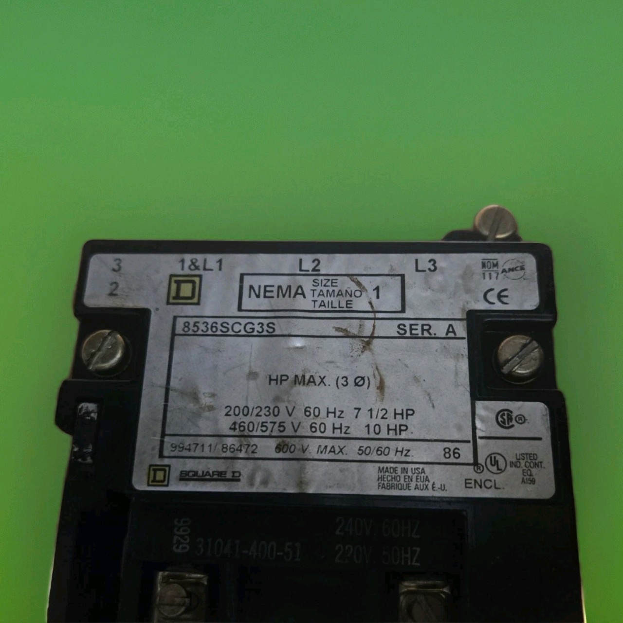 Square D 8536SCO3H30S NEMA Size 1 Motor Starter – 7.5HP/10HP – Series UESD