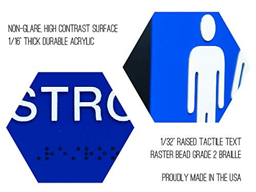 Unisex ADA Restroom Sign, Non-Accessible, Blue, Braille, Gender Neutral, Wall