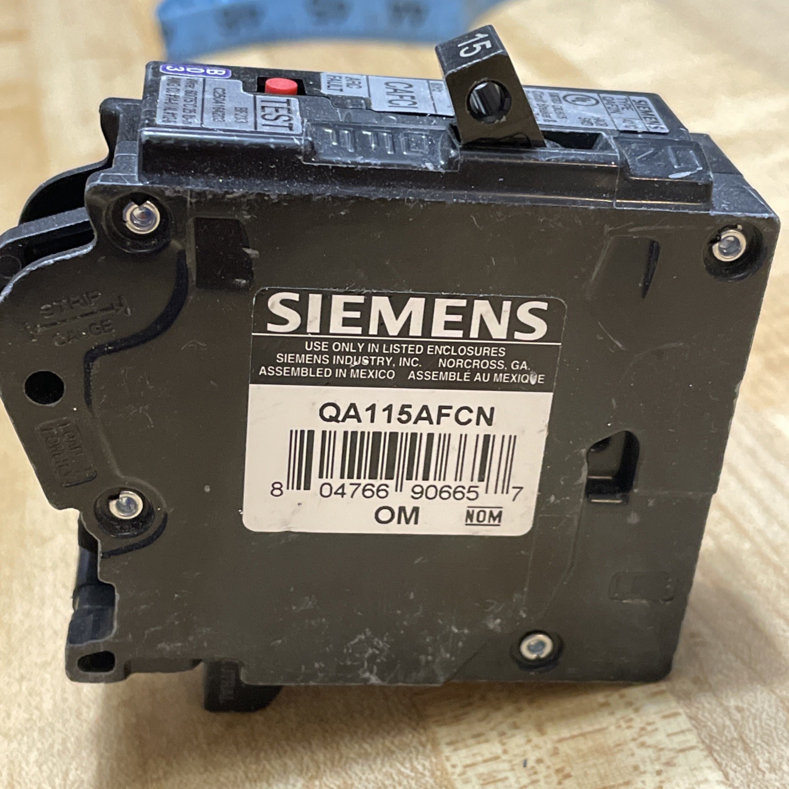 SIEMENS QA115AFCN ARC FAULT CIRCUIT BREAKER TYPE AFCI 15 AMP 1 POLE