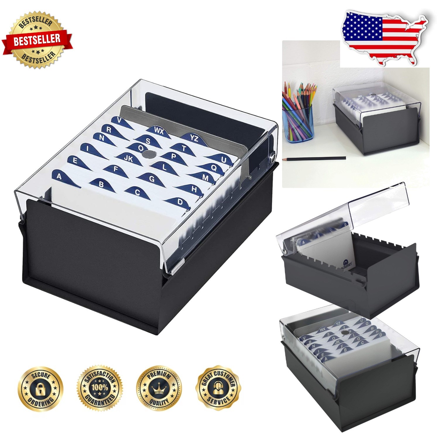 Secure 4×6 Card Box Organizer Metal Base Heavy Duty 600 Capacity