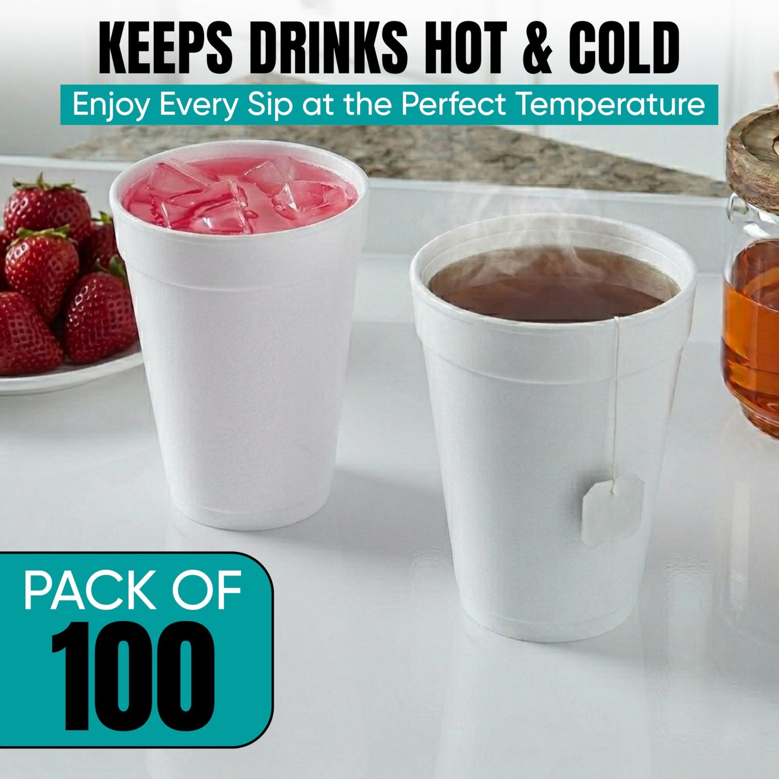 20 oz Insulated Foam Cups – 100 Pack, Durable Disposable Hot & Cold Beverage Cup