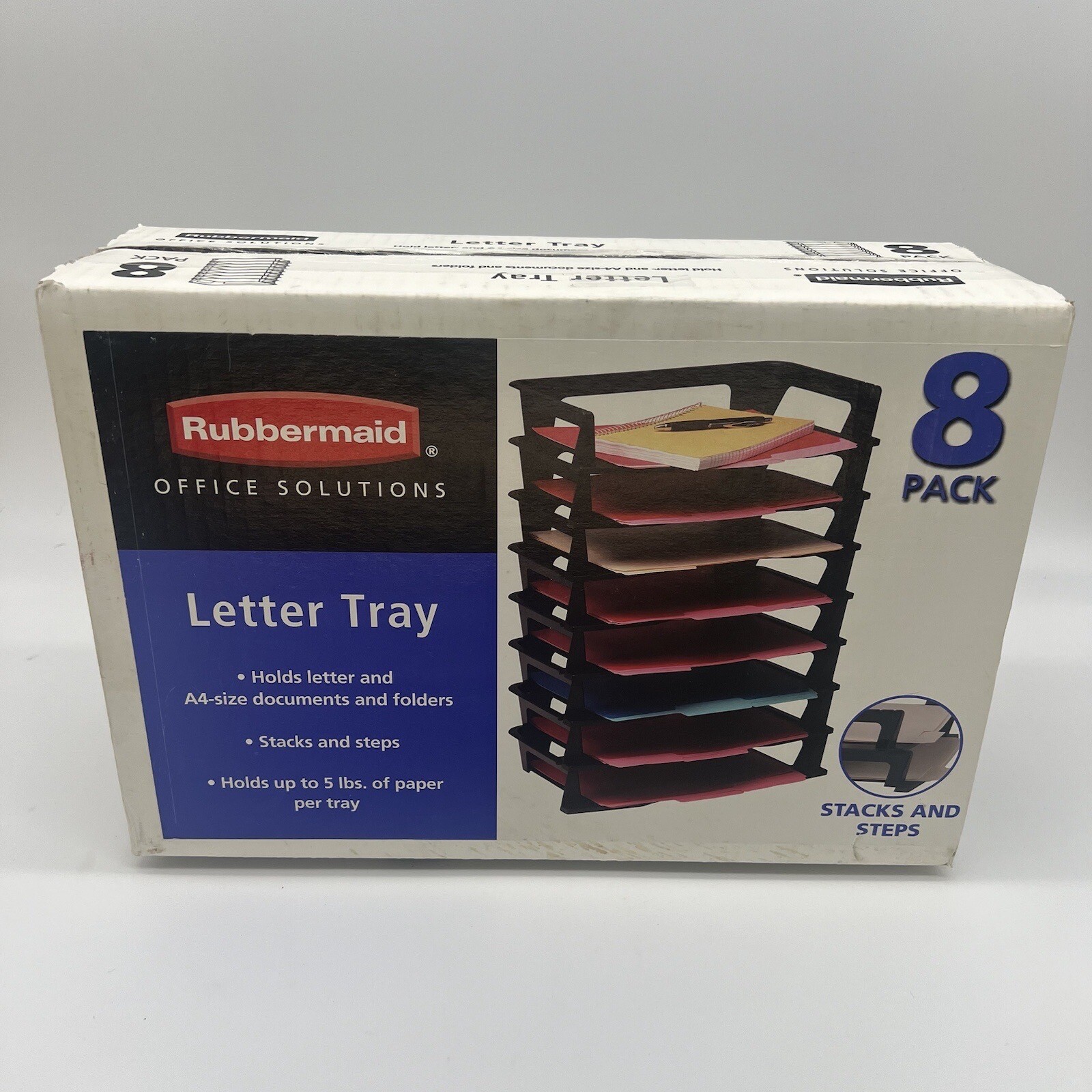 NOS Rubbermaid Office Solutions Letter Trays 8 pk 2005 Made In USA Stacks Steps