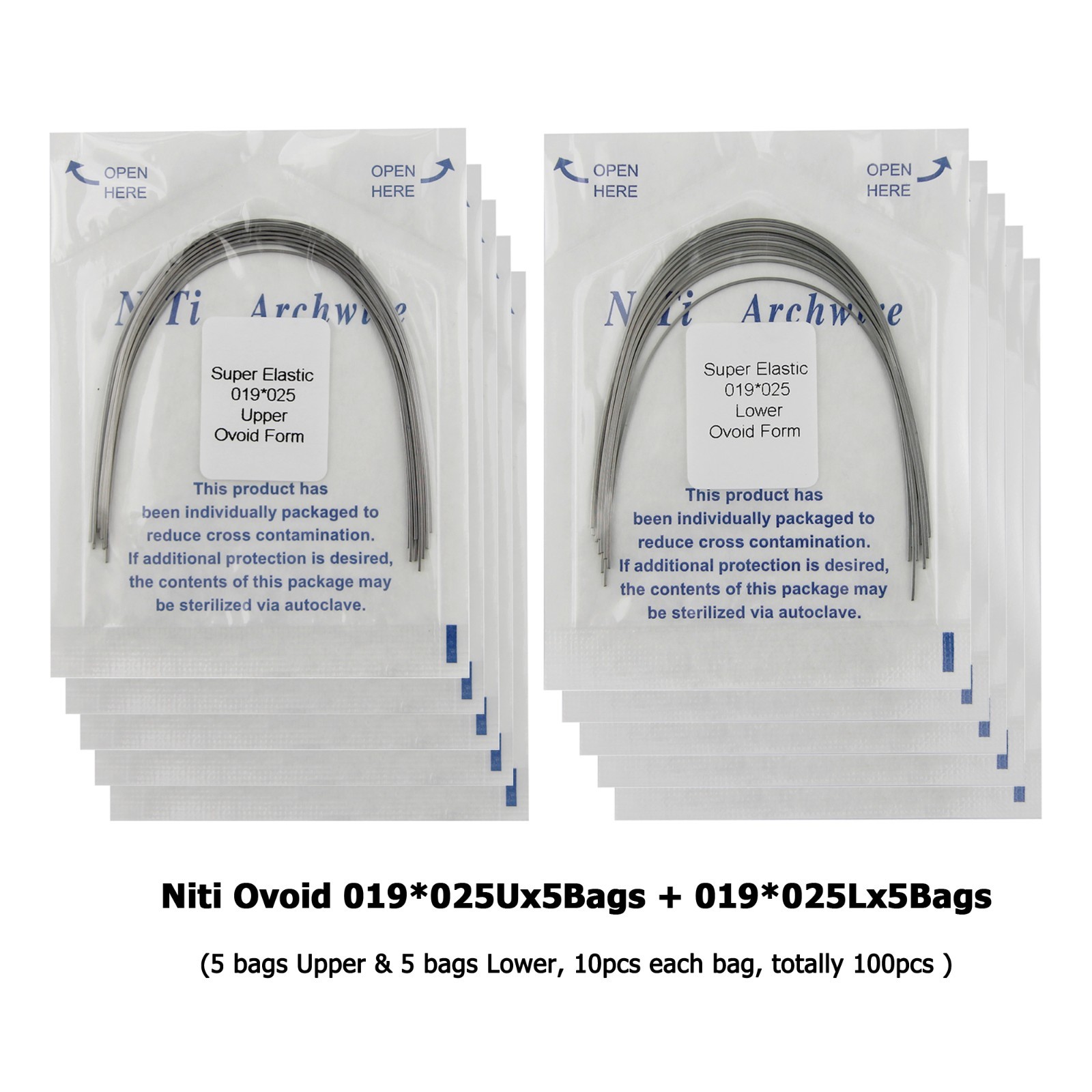 100PC Orthodontic Arch Wire Niti Stainless Steel Ovoid Natural Round Rectangular