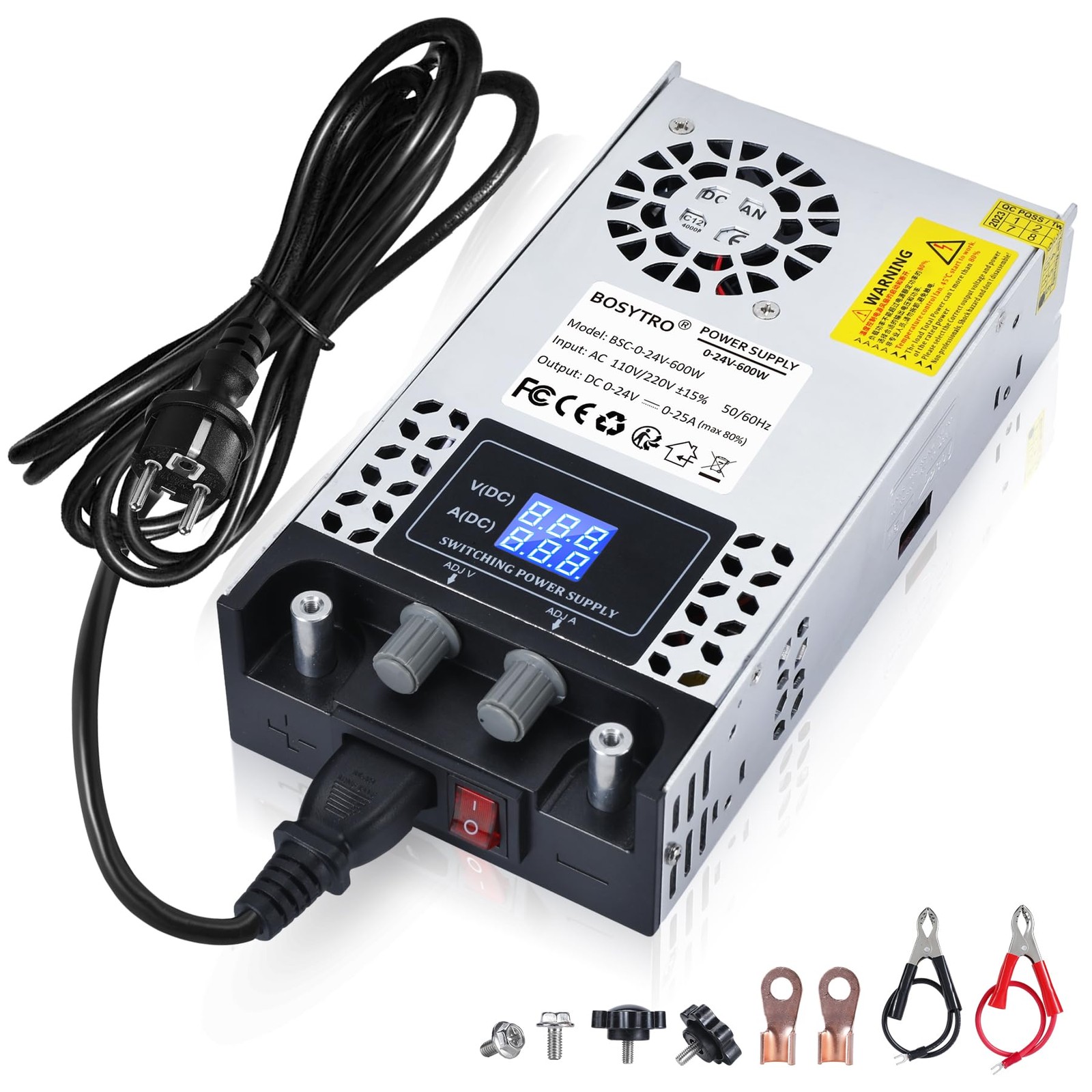 BOSYTRO AC to DC Converter 110V-12V Power Supply Adjustable 0-24V Black
