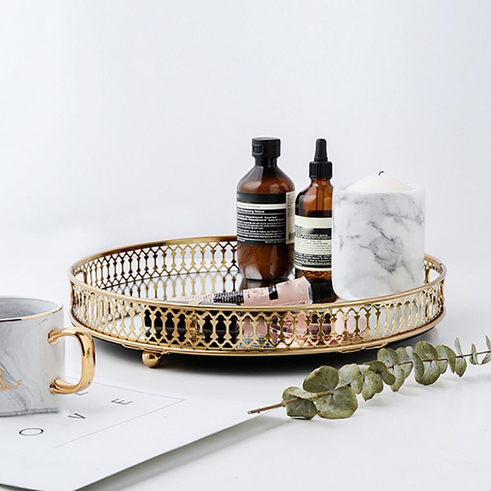 Round Tray Gold Tray Mirrored Decorative Tray For Home Office Living Room