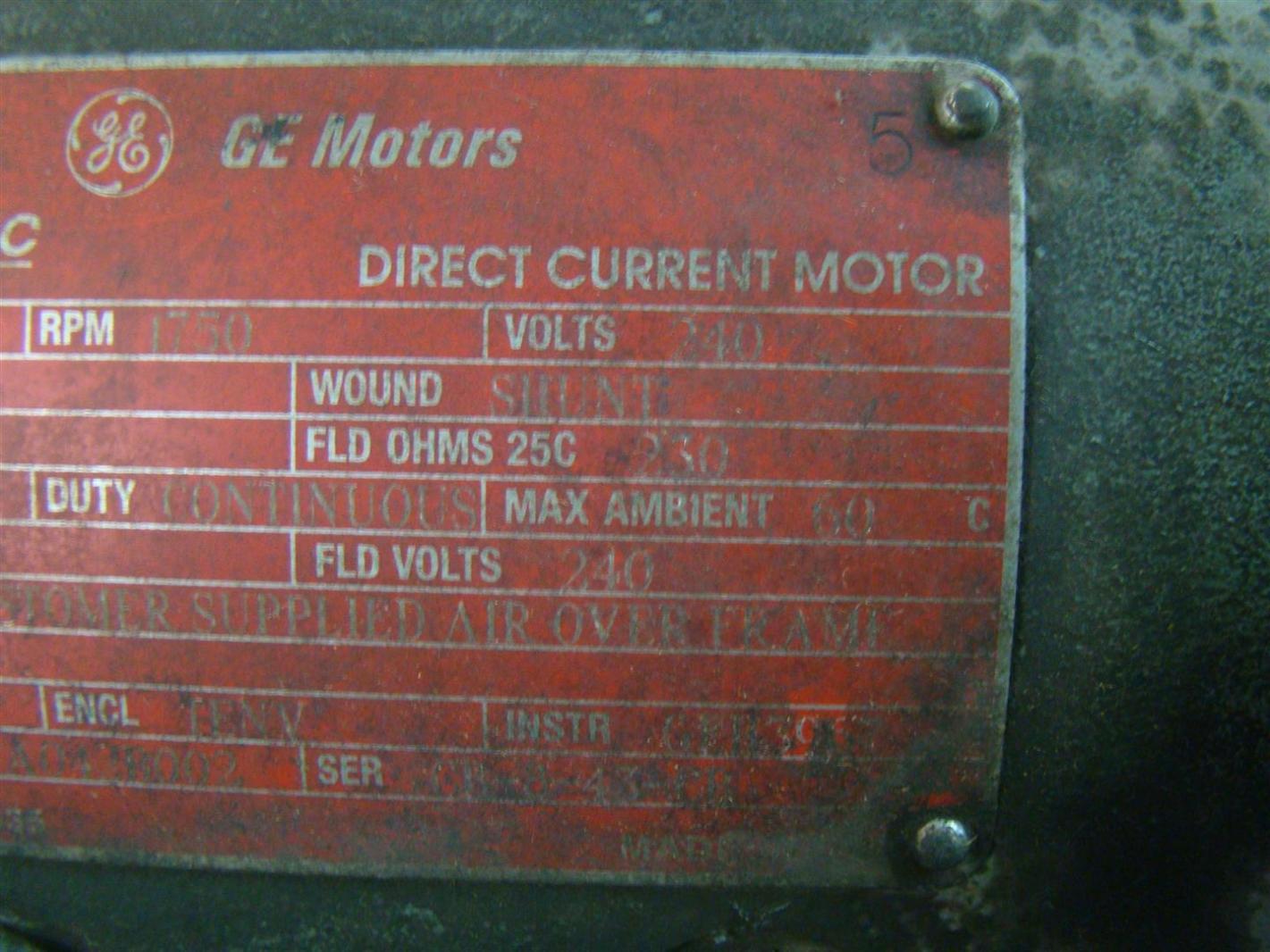 GE Motors Kinamatic 5hp 1750Rpm 18.5amps 240V DC CD132NA012B002