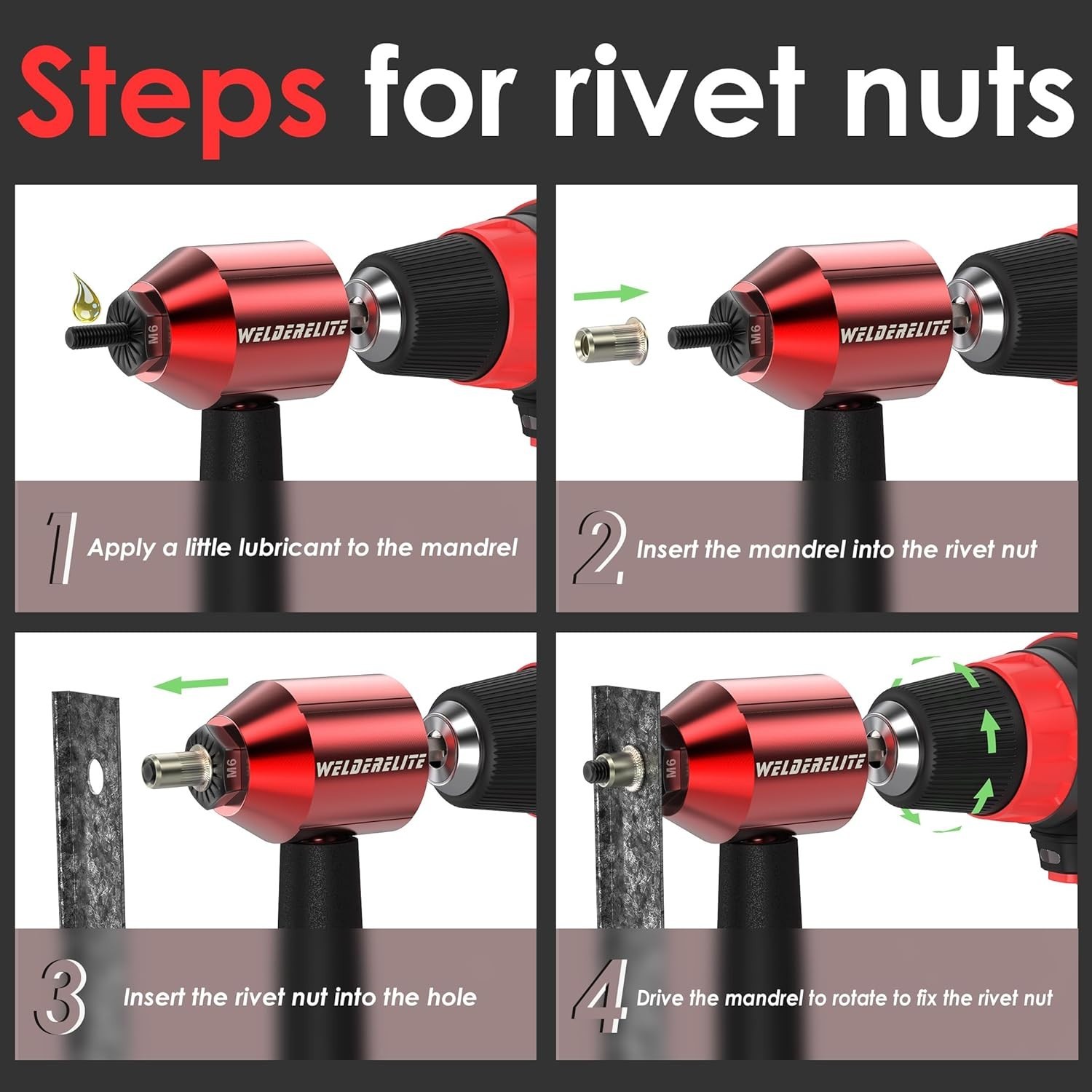 Rivet Nut Drill Adaptor Tool Kit Includes 290 Rivet Nuts and 13 Mandrels