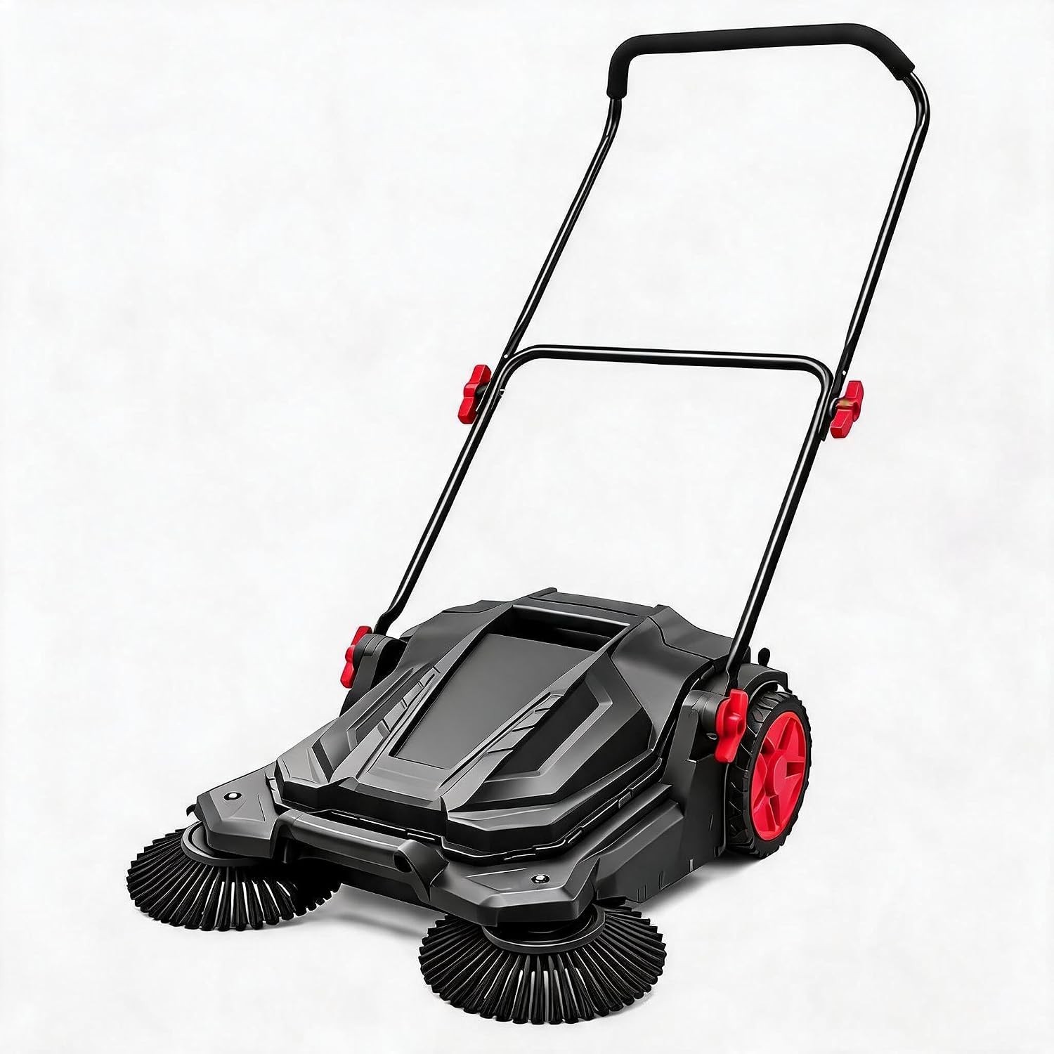 Walk-Behind Push Sweeper W/ Dual Brushes No Electricity for Patio Sidewalk Shop