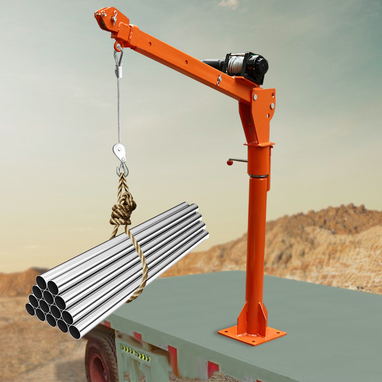 1100LB Truck-Mounted Crane Hoist with 12V Electric Winch Pickup Truck Jib Cranes