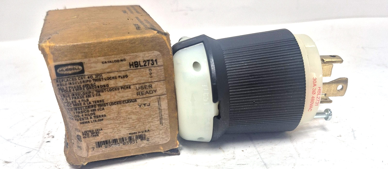 HUBBELL HBL2731 TWIST-LOCK PLUG IN SULGRIP 30A 480VAC 3 POLE 4 WIRE GROUNDING