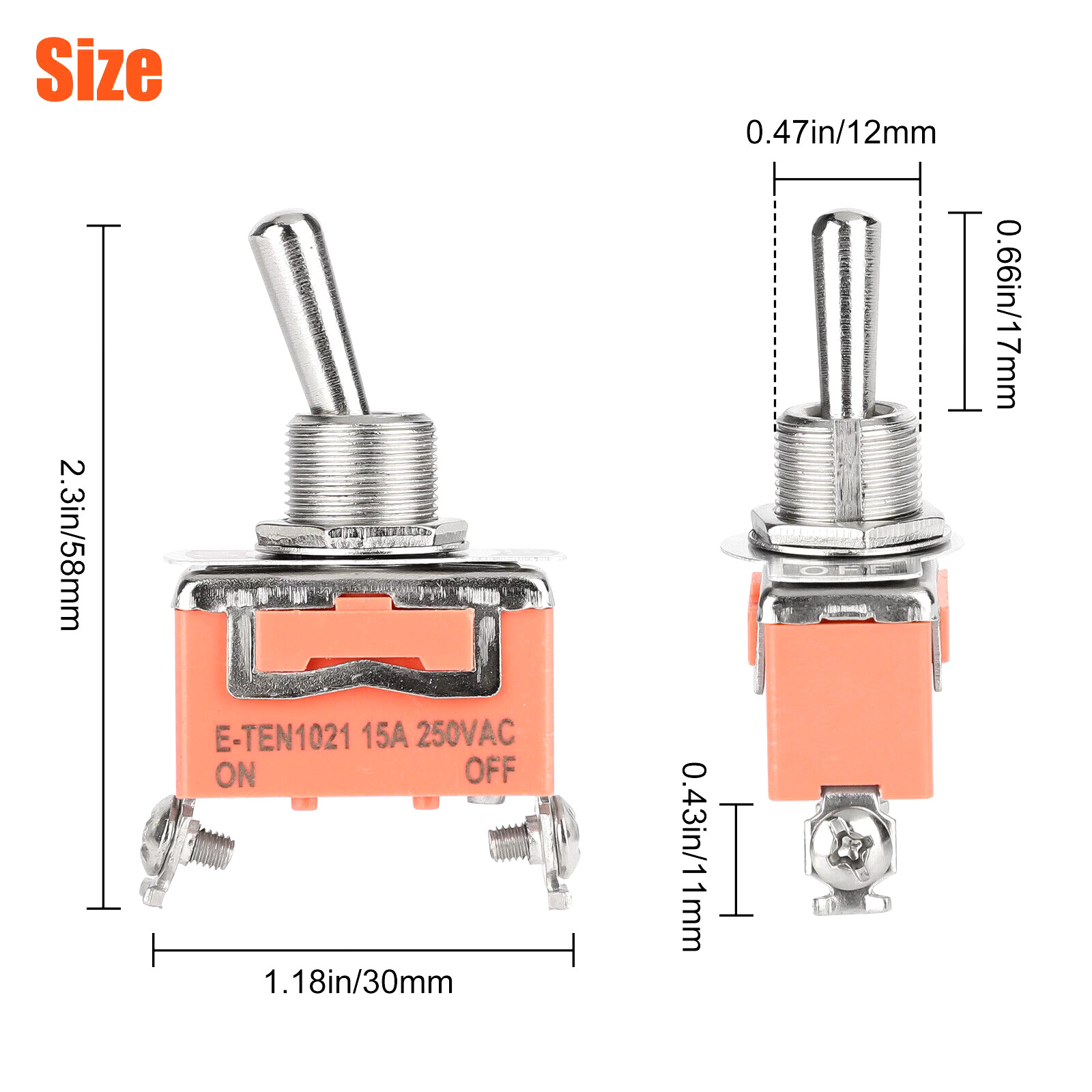 10x Waterproof Heavy Duty Toggle Switch ON/OFF 2 Terminal Car Boat SPST 15A 250V