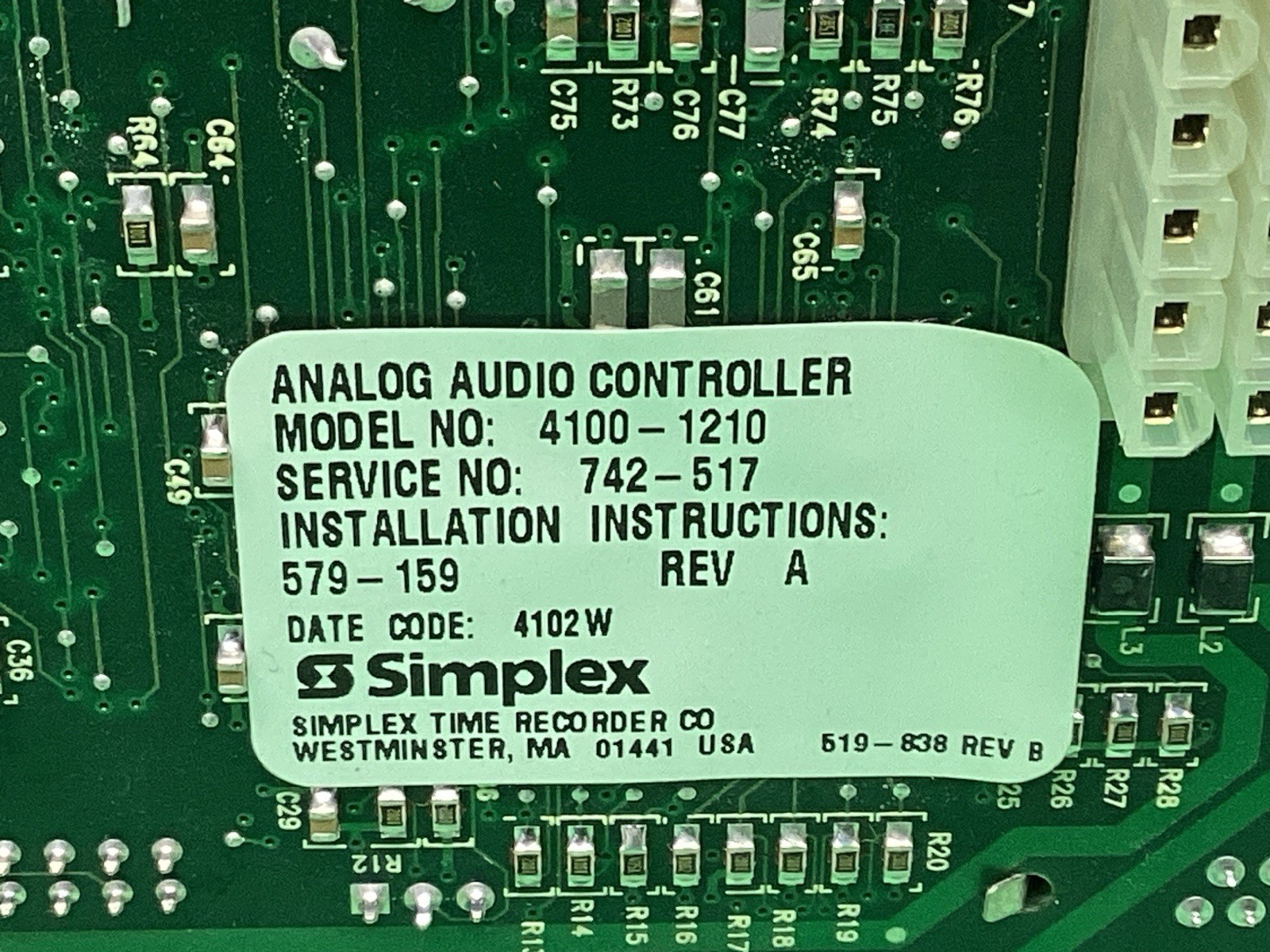 Simplex 4100-1210 Analog Audio Controller 566-218 + Memory Expansion 4100-1241