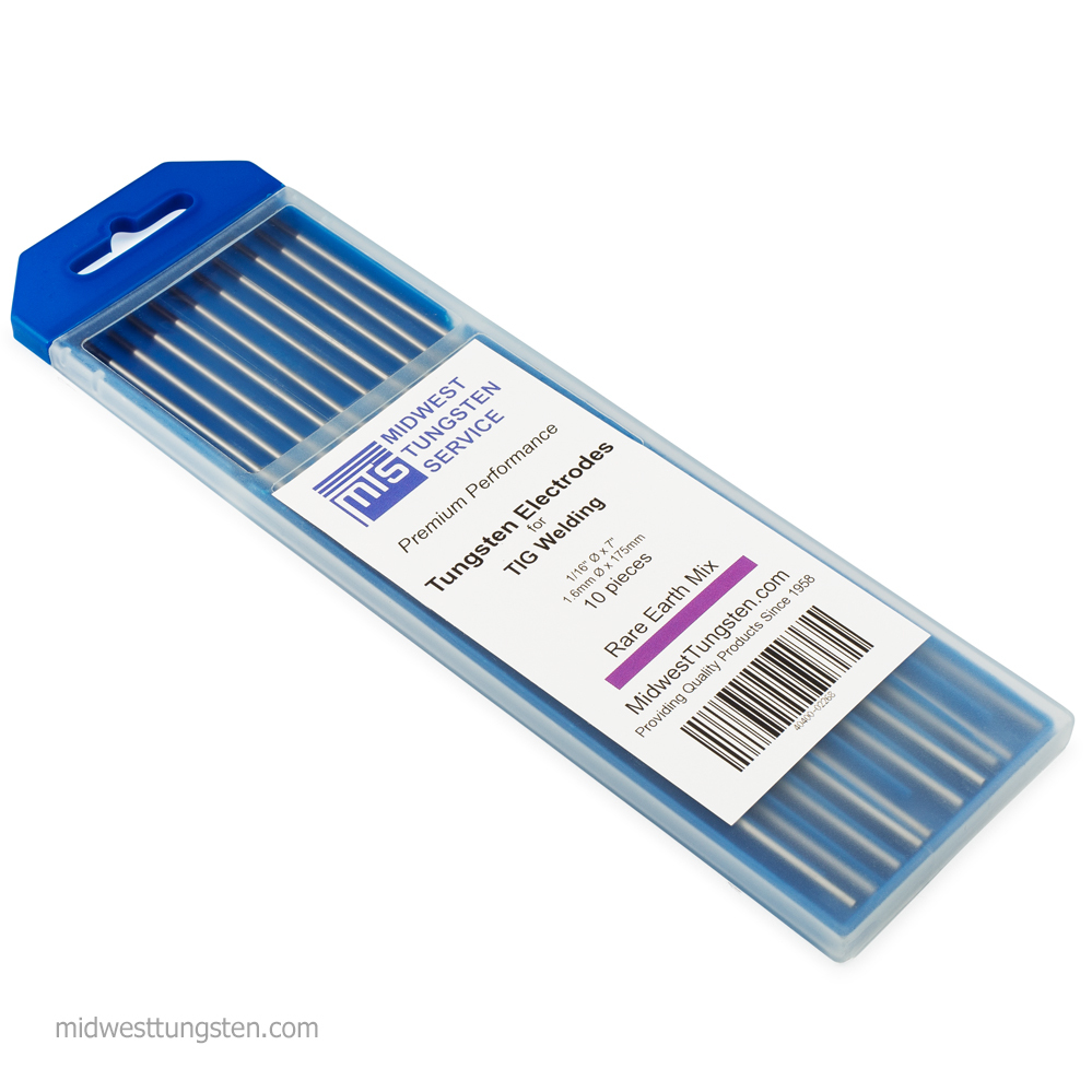 TIG Welding Tungsten Rod Electrodes Rare Earth Blend 1/16” x 7” (Purple) 10PK