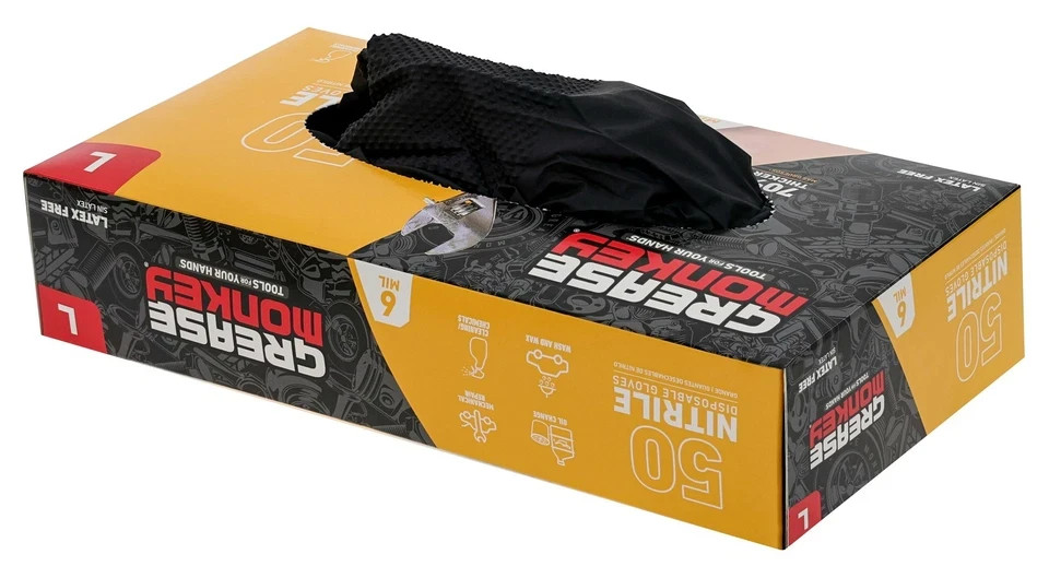 Grease Monkey Nitrile Disposable Gloves Latex Free Touchscreen Black Large 50