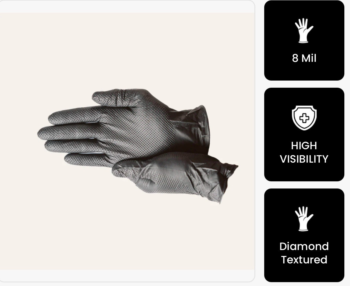 Diamond Grip 8MIL Nitrile Gloves – Black, SIZE: SMALL (Pack of 100)