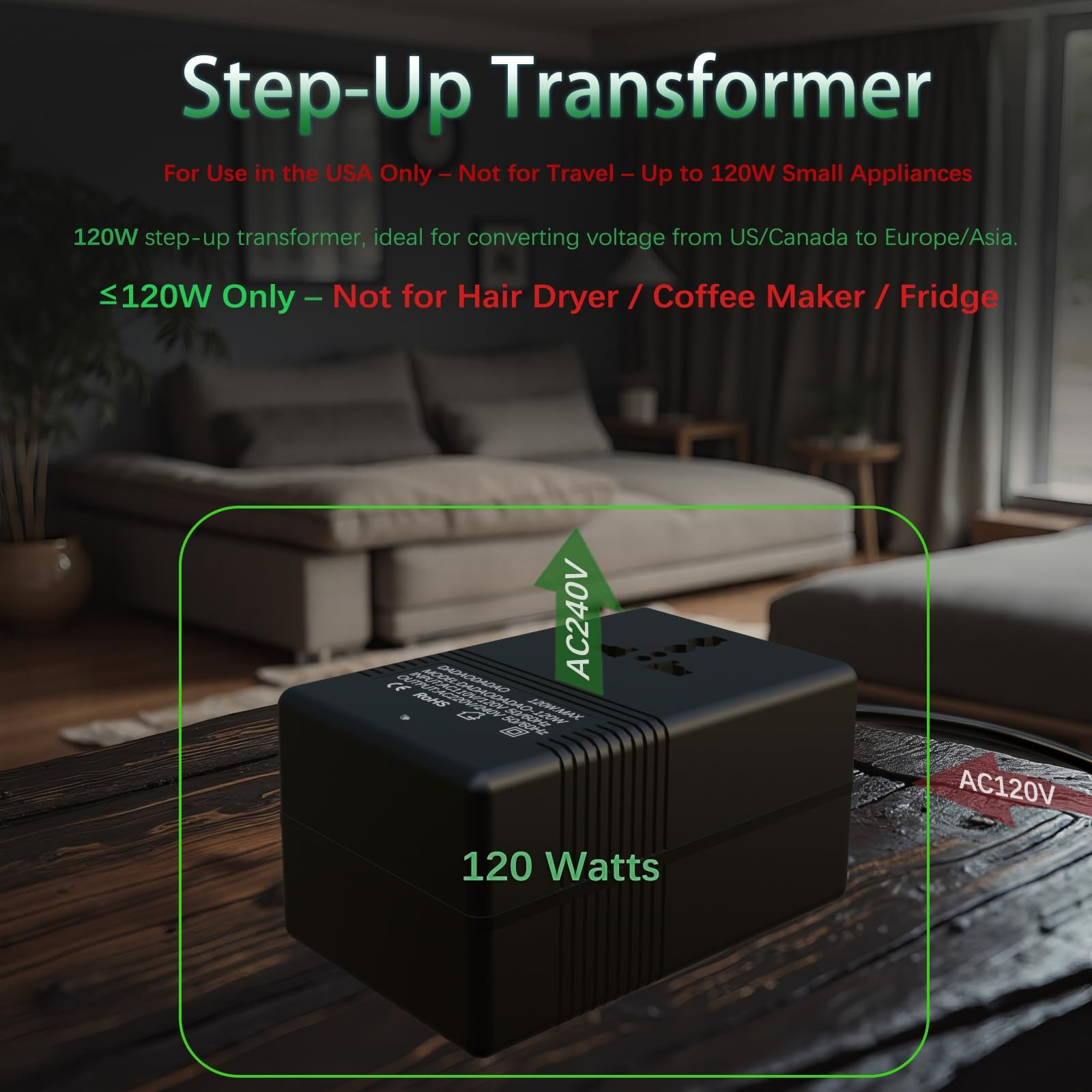 120Watts, Voltage Converter 110v to 220v, 110 to 220 Voltage Converter, Trans…