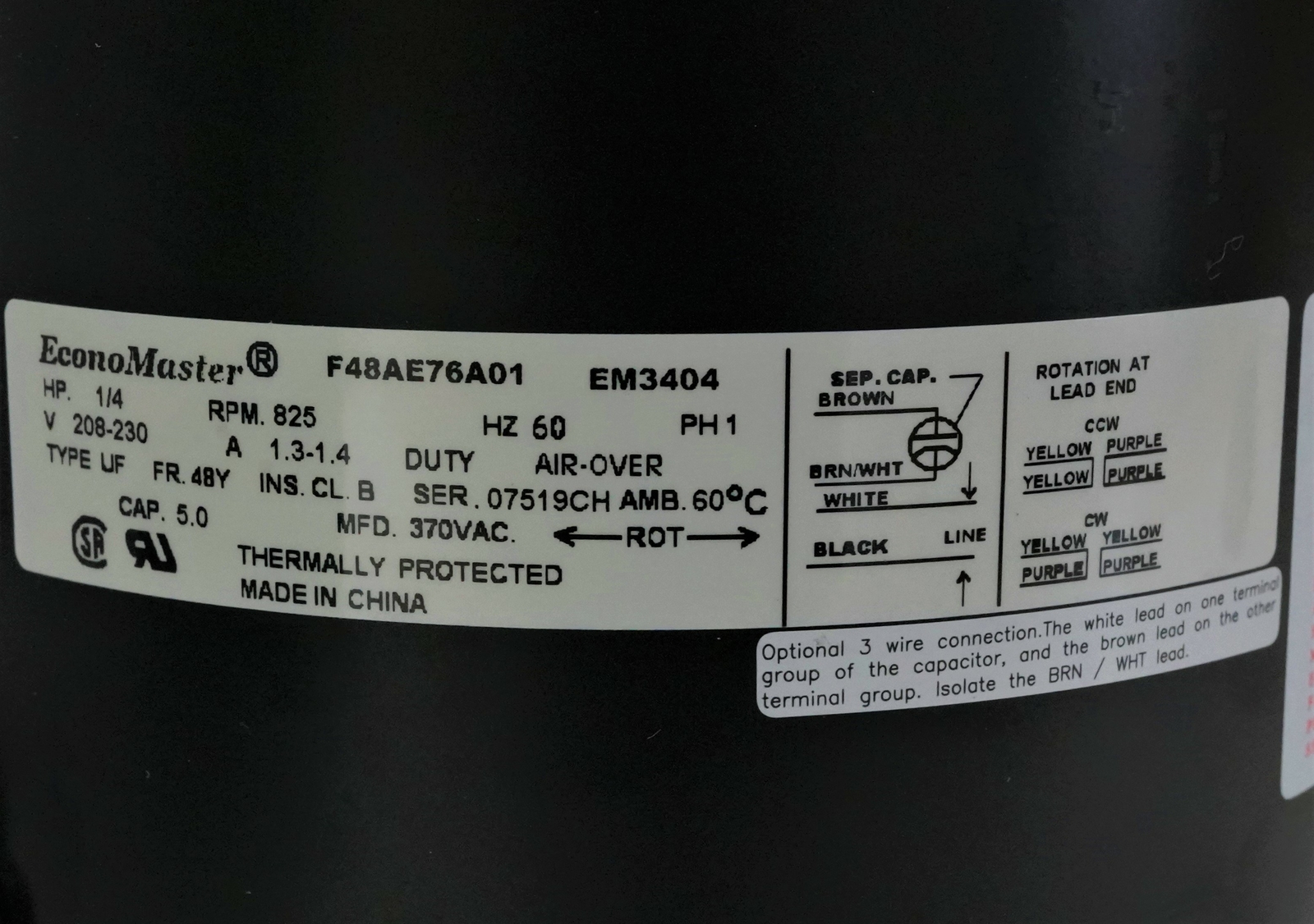 A/C Condenser Fan Motor 1/4 HP 825 RPM Replacement for Fasco D934 with Capacitor