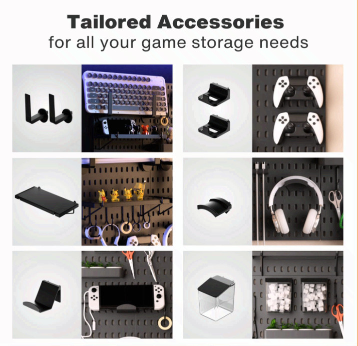 Gaming Pegboard Wall Organizer 33×22 w/ Adhesive Screw Mounts