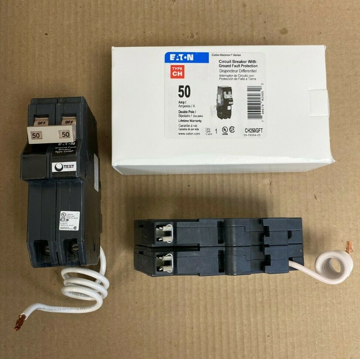 NEW CUTLER HAMMER CH CH250GFT 2 POLE 50 AMP 120/240v GROUND FAULT BREAKER