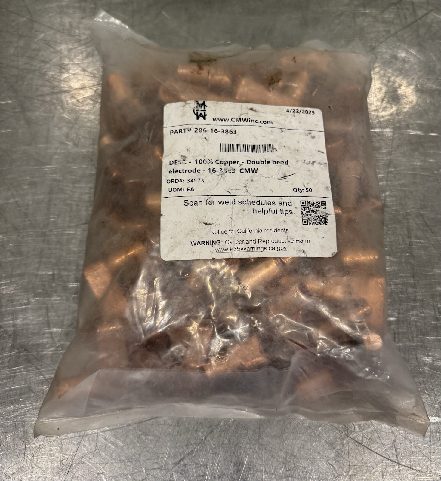 16-3863 Crank Tip Electrode 100% Copper Double Bend 286-16-3863 NEW! SHIPS FREE!